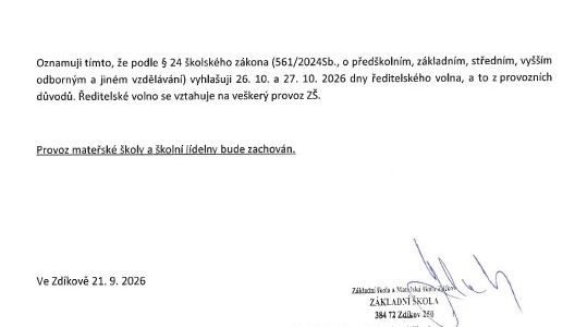 Vyhlášení ředitelského volna