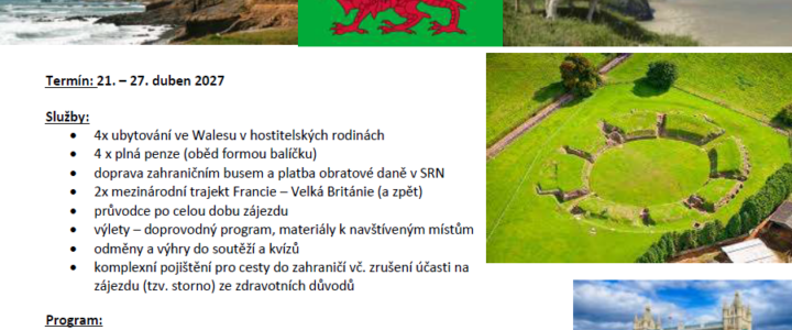 pojistné a smluvní podmínky a žádost o ETA na poznávací zájezd do Walesu